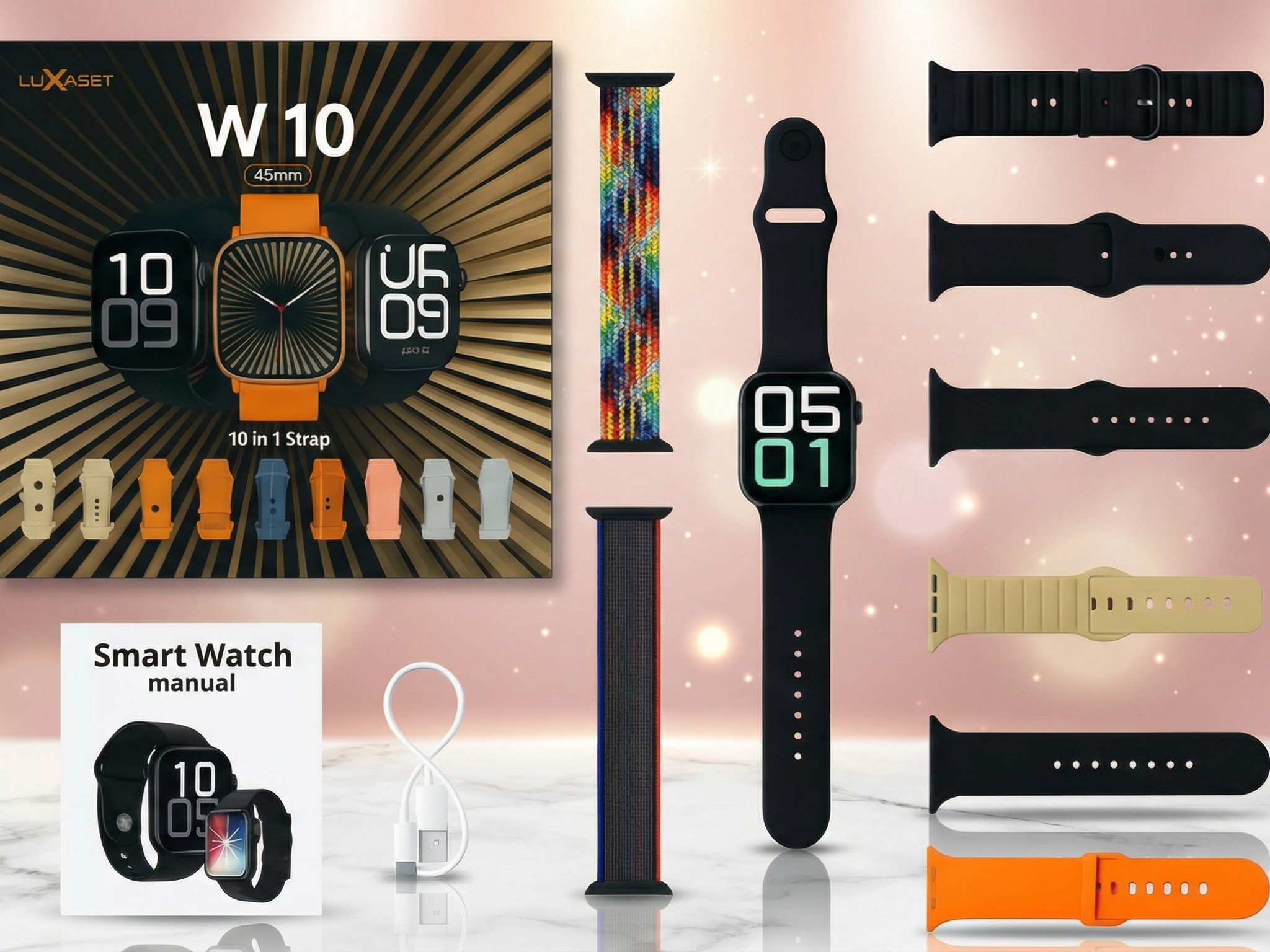 🔥 LAXASFIT W10 Smart Watch – 10-in-1 Strap